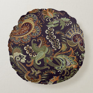 Paisley Colourful Textile: Ethnic Vintage Design Round Cushion