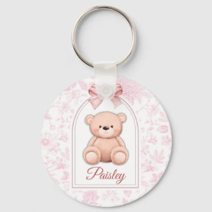 Paisley   Custom Pink Teddy Bear Nursery Design  Key Ring