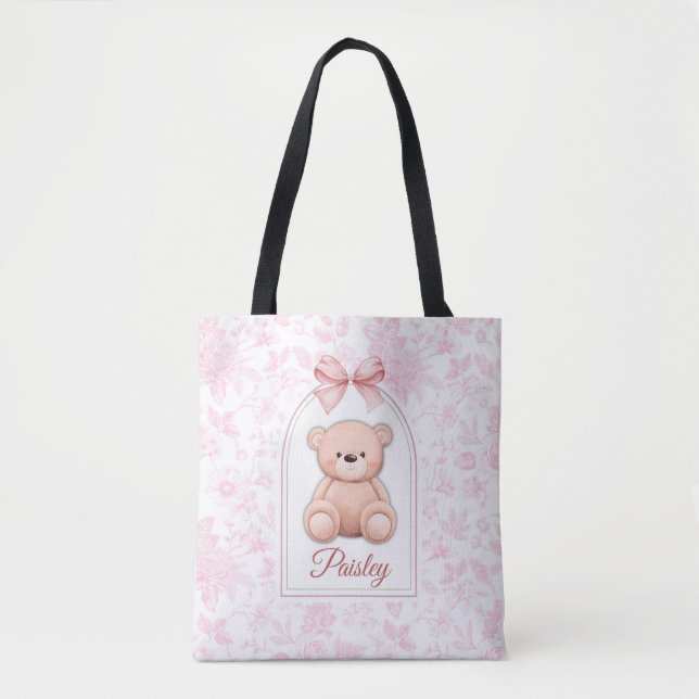 Paisley | Custom Pink Teddy Bear Nursery Design  Tote Bag (Front)