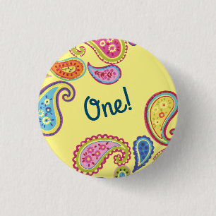 Paisley Cute Colourful 1st Birthday Party 3 Cm Round Badge