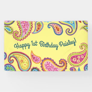 Paisley Cute Colourful 1st Birthday Party Banner