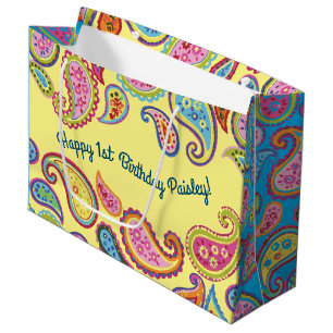 Paisley Cute Colourful 1st Birthday Party Large Gift Bag