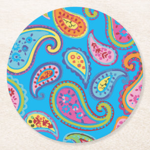 Paisley Cute Colourful 1st Birthday Party Round Paper Coaster