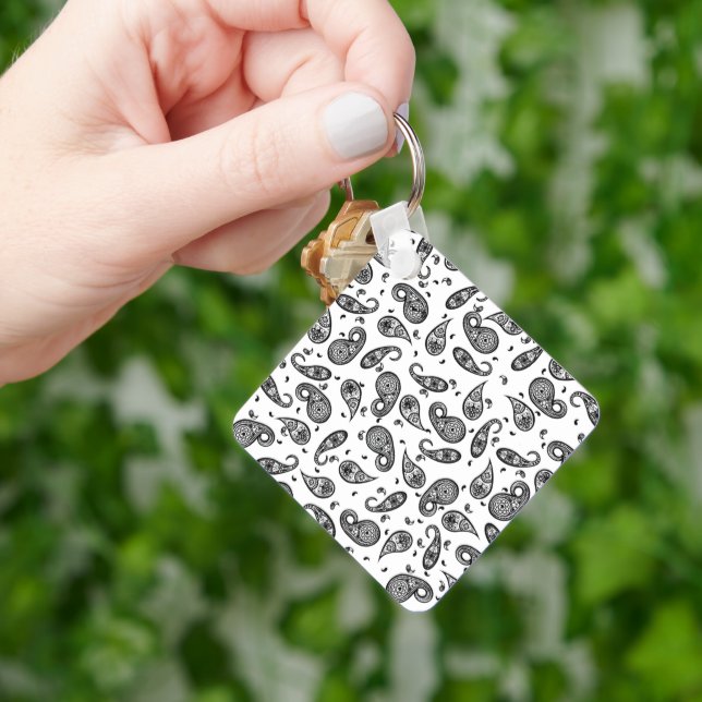 Paisley Design Customise colour background & Text Key Ring (Hand)