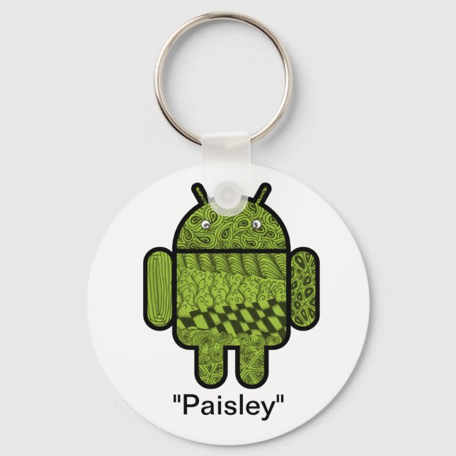 Paisley Doodle Character for the Android™ robot Key Ring (Front)