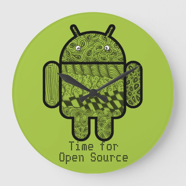 Paisley Doodle Character for the Android™ robot Large Clock (Front)