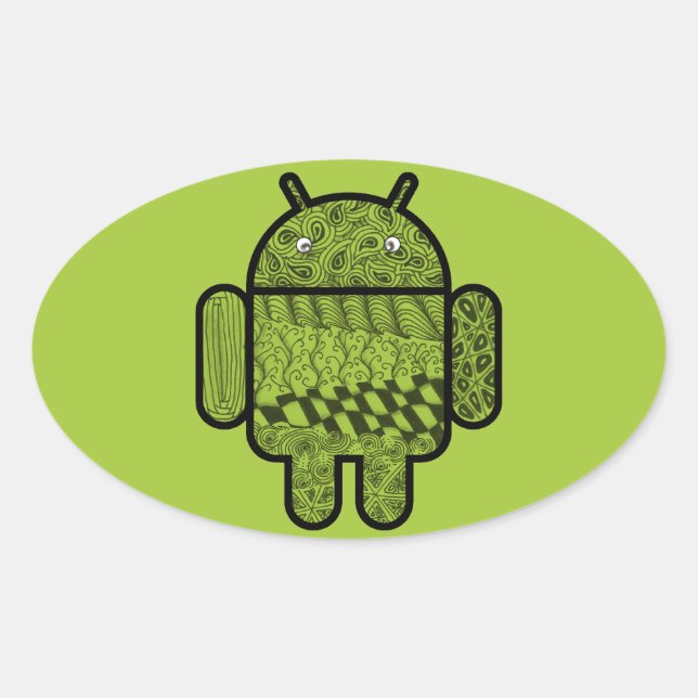 Paisley Doodle Character for the Android™ robot Oval Sticker (Front)