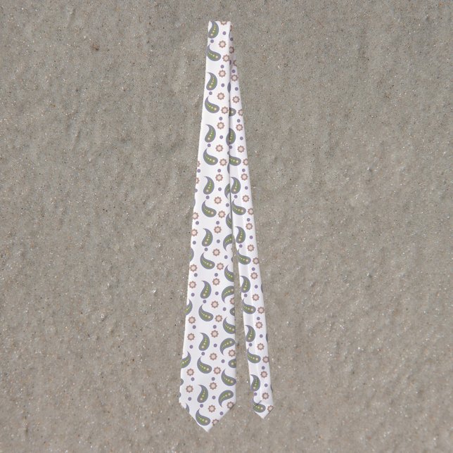 Paisley Dots Flowers Green Pink Purple Pattern Tie (A tie with a pattern of paisley, flowers and polka dots in green, blue, pink & purple)