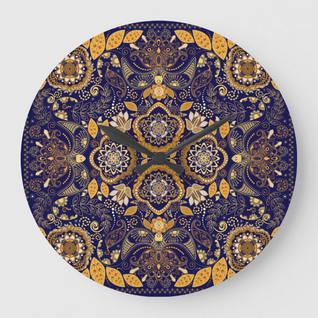 Paisley Elegance: Textile Design Pattern Large Clock (Front)