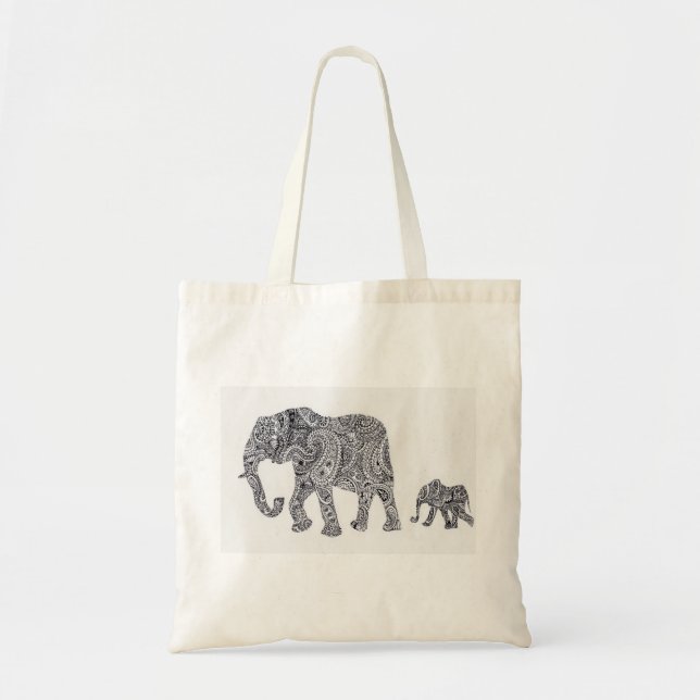 Paisley Elephant and Baby Silhouette Tote Bag (Front)