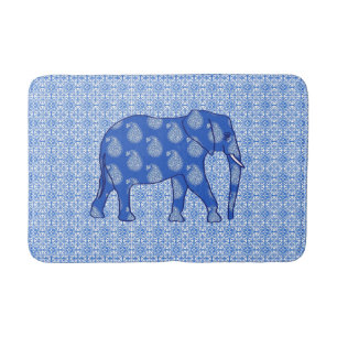 Paisley elephant - cobalt blue and white bath mat