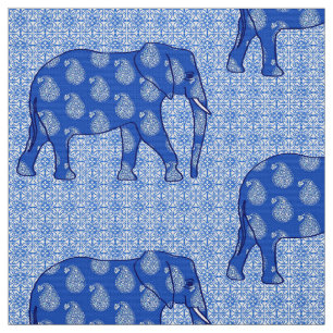 Paisley elephant - cobalt blue and white fabric