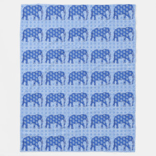 Paisley elephant - cobalt blue and white fleece blanket
