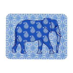 Paisley elephant - cobalt blue and white magnet