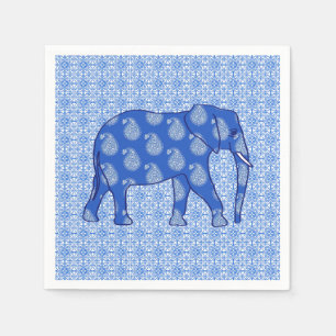 Paisley elephant - cobalt blue and white napkin