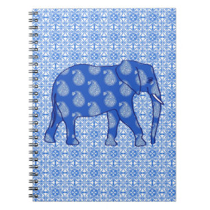 Paisley elephant - cobalt blue and white notebook