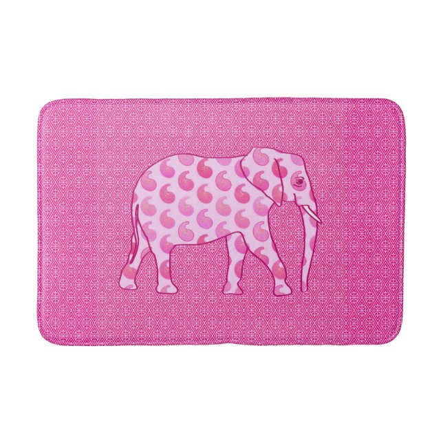 Paisley Elephant, Ice Pink and Fuchsia Bath Mat (Front)