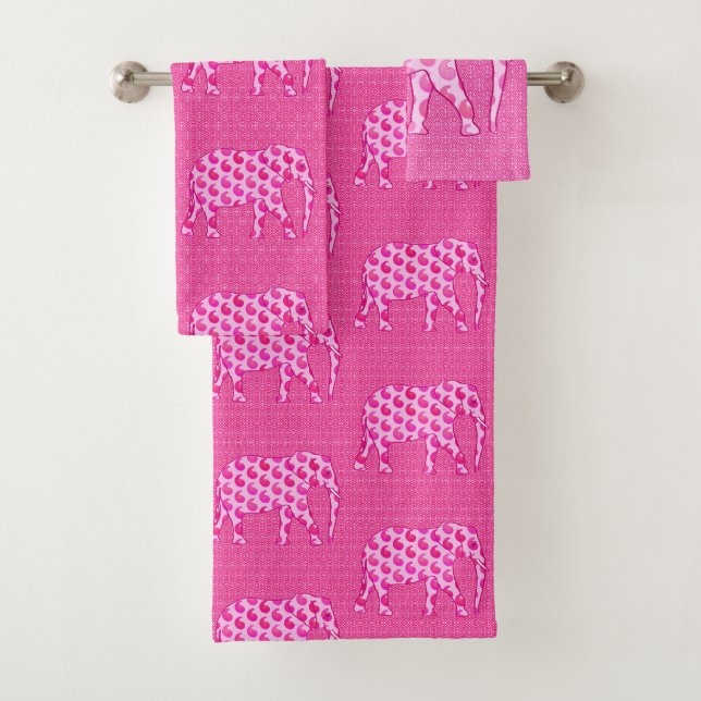 Paisley Elephant, Ice Pink and Fuchsia Bath Towel Set (Insitu)