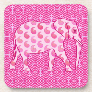 Paisley elephant - ice pink and fuchsia coaster