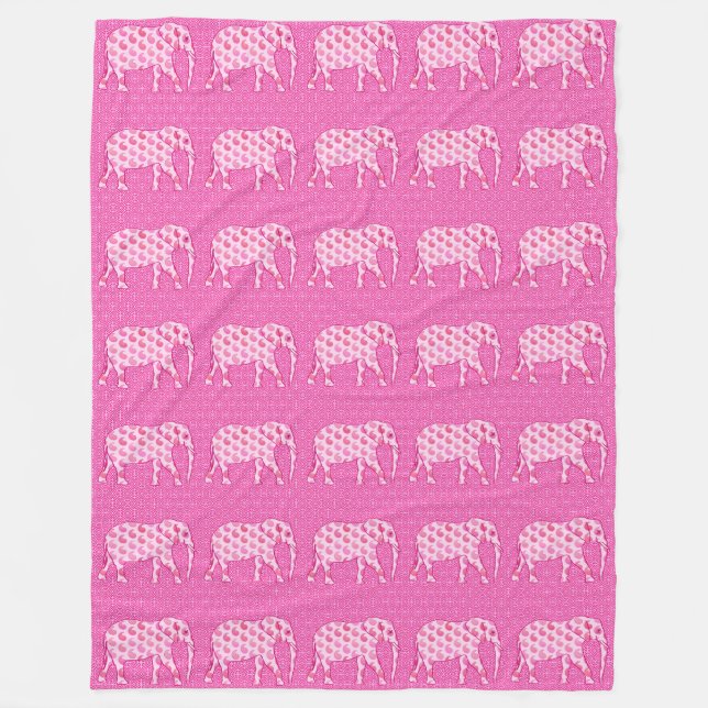 Paisley elephant - ice pink and fuchsia fleece blanket (Front)