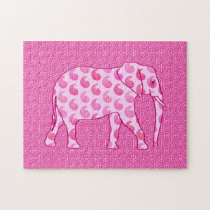 Paisley Elephant, Ice Pink and Fuchsia Jigsaw Puzzle