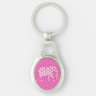 Paisley elephant - ice pink and fuchsia key ring