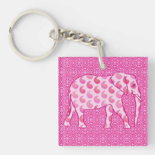 Paisley elephant - ice pink and fuchsia key ring