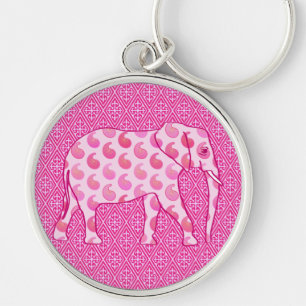 Paisley elephant - ice pink and fuchsia key ring