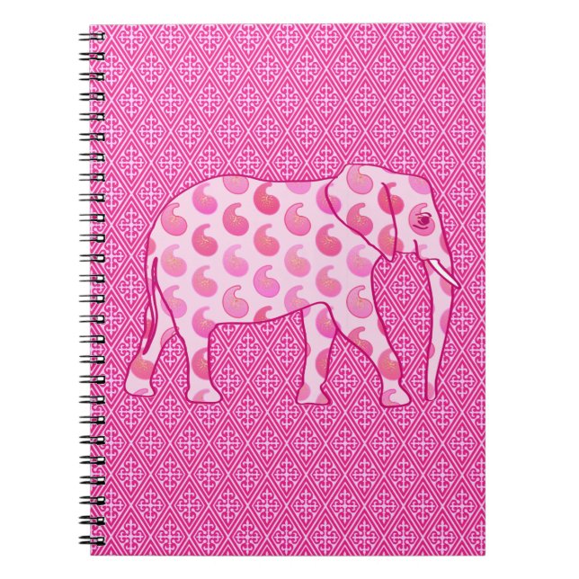 Paisley elephant - ice pink and fuchsia notebook (Front)