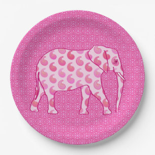 Paisley elephant - ice pink and fuchsia paper plat plate