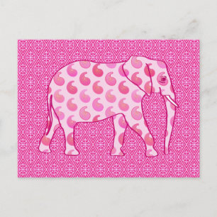 Paisley elephant - ice pink and fuchsia postcard