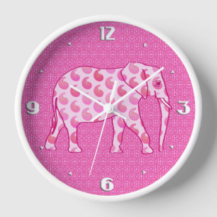 Paisley elephant - ice pink and fuchsia wall clock