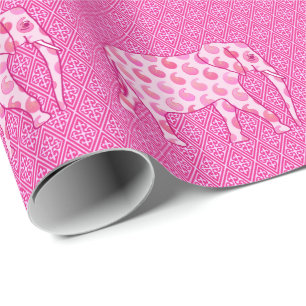Paisley elephant - ice pink and fuchsia wrapping paper