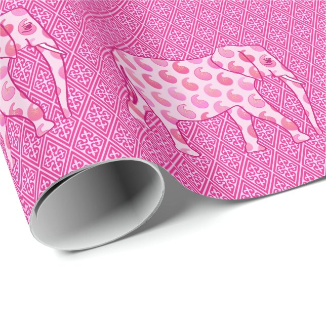 Paisley elephant - ice pink and fuchsia wrapping paper (Roll Corner)