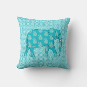 Paisley elephant - turquoise and aqua cushion