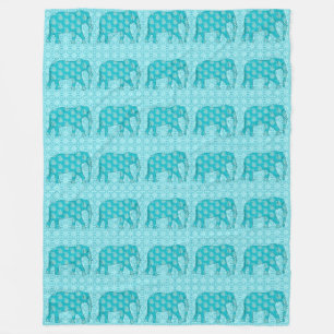 Paisley elephant - turquoise and aqua fleece blanket