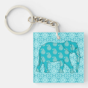 Paisley elephant - turquoise and aqua key ring