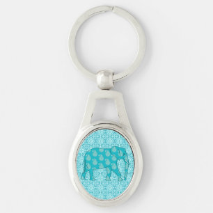 Paisley elephant - turquoise and aqua key ring