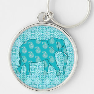 Paisley elephant - turquoise and aqua key ring