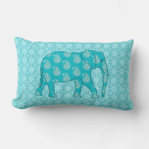 Paisley elephant - turquoise and aqua lumbar cushion
