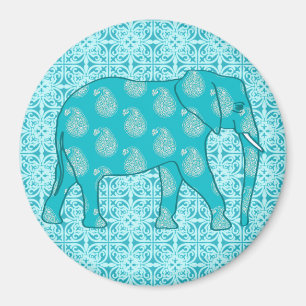 Paisley elephant - turquoise and aqua magnet