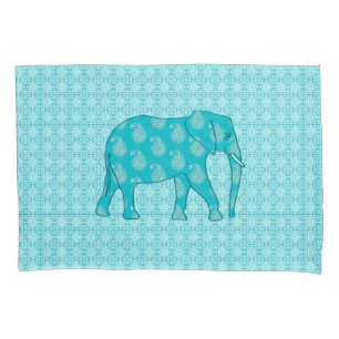 Paisley elephant - turquoise and aqua pillowcase