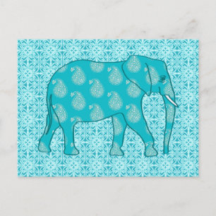 Paisley elephant - turquoise and aqua postcard