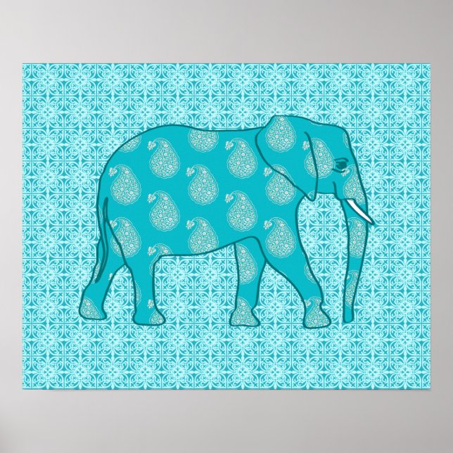Paisley elephant - turquoise and aqua poster (Front)