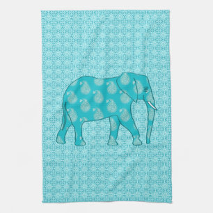 Paisley elephant - turquoise and aqua tea towel