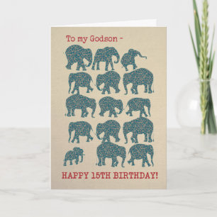 Paisley Elephants 15th Birthday Card for Godson