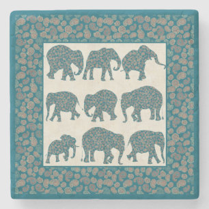 Paisley Elephants on Beige and Border Coaster