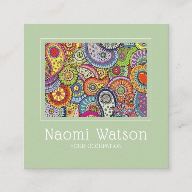 Paisley Fabric Textile Pattern Crafts Sewing Square Business Card (Front)