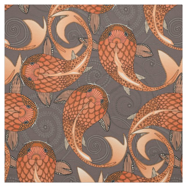 paisley fish chocolate martini fabric (Swatch)