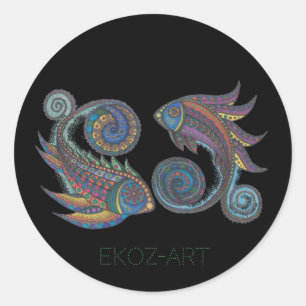 Paisley Fish Colored Classic Round Sticker